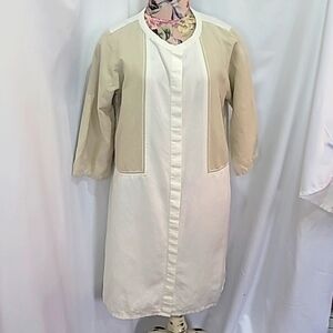 AND Viscose Flax Colorblock Neutral Button Up Dress Overcoat Layering Piece